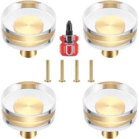 Lot de 4 Boutons de Porte en Cristal Transparent et Laiton pour Armoires, Tiroirs, Placards et Meubles - 30x27 mm (30x27 mm) (1/4)
