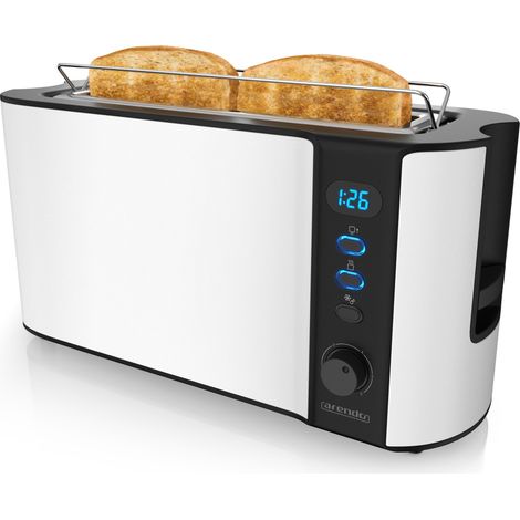 Arendo Langschlitz Toaster für 2 Scheiben, integrierter Brötchenaufsatz, 1000 W, Restzeitanzeige, Weiß (1/5)
