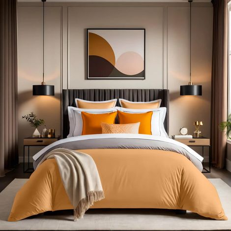 Nuit Des Rêves Ranforce Housse de Couette Simple 135 x 200 cm, 100% Coton, Orange, Fermeture à Boutons, 155 Fils au Pouce carré, Lavable en Machine à 30 °C, Douce et Durable (1/5)