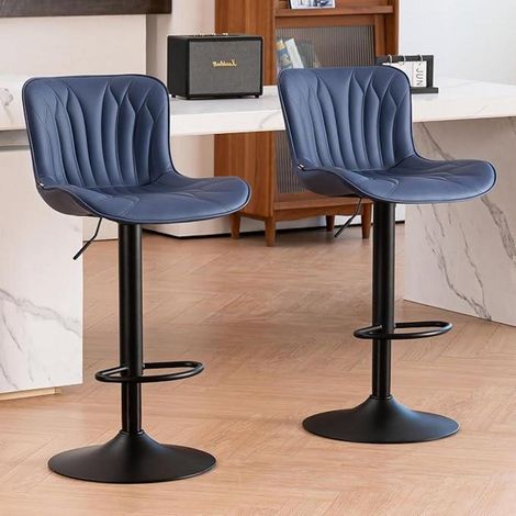 Barhocker 2er Set drehbar höhenverstellbar Kunstleder marineblau (1/5)