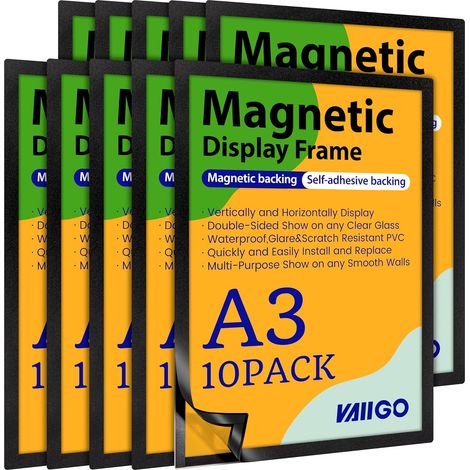 A3 Magnetic Frame, Information Frame, Magnetic Closure Sticker for Documents, Photos, Bag (Black, A3/10Pack) (1/5)