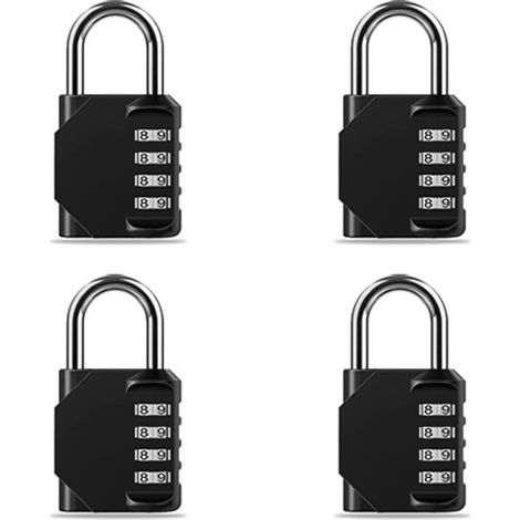 4PCS Cadenas Code 4 Chiffres - Cadenas de Sécurité Résistant Aux Intempéries, Cadenas à Combinaison pour Casier, Valise, Garage, Portail, École, Alliage de Zinc, Noir