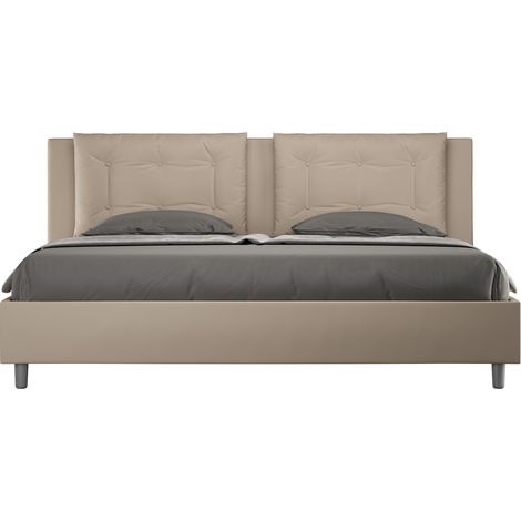 Lit design 180x200 cm avec tête de lit coussins matelassés simili cuir beige Andry- (1/5)