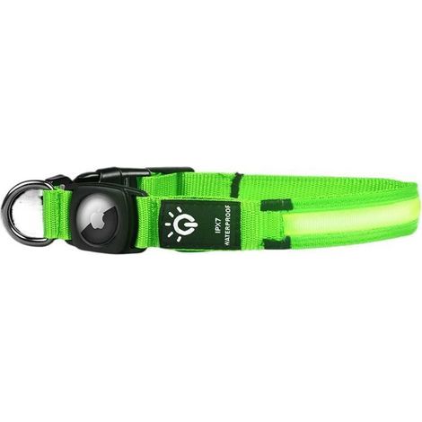 Collier LED pour chien rechargeable USB-C, étanche IPX7, réglable, lumineux clignotant pour promenades nocturnes et sécurité, compatible Airtag (vert, L) (1/5)