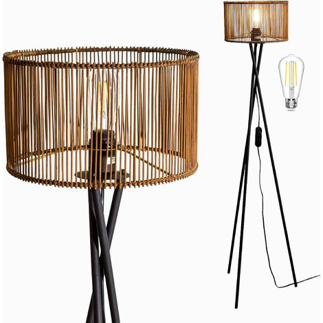 Living Room Lamp LED Dimmable Design with Bamboo Lampshade Floor Lamps for Bedroom and Office (1/5)