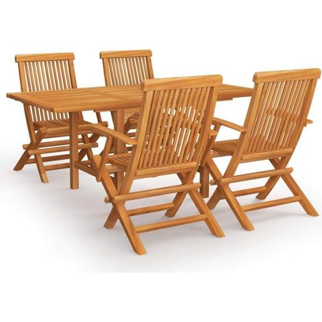 vidaXL Teak Massiv Gartenmöbel Set 5-tlg. Sitzgruppe Stühle Tisch (1/5)