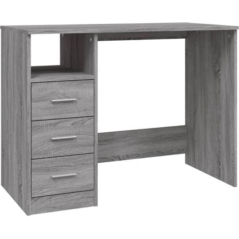 Bureau table poste de travail meuble d'ordinateur informatique étude avec tiroirs sonoma 102 x 50 x 76 cm bois d'ingénierie gris (1/5)