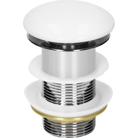 ML-Design Bonde de Lavabo Pop Up Garniture Vidage Universel pour Vasques Lave-Mains Évier sans Trop-Plein Bouchon de Vidange Couvercle Céramique Blanc Inox, 1 1/4 Pouce, avec Joints (1/5)