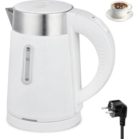 Bouilloire de voyage 0,8 l en acier inoxydable : petite bouilloire, design à double paroi, bouilloire de voyage, théière silencieuse pour la maison et les déplacements, 600 W, prise européenne (1/5)