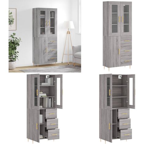 Aparador alto madera contrachapada gris sonoma 69,5x34x180 cm - Aparador de madera - Aparador gris Sonoma