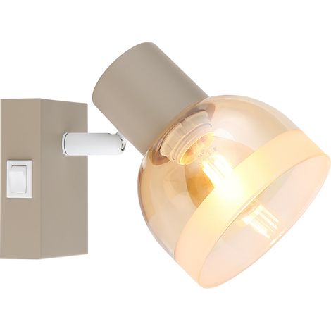 Lampada da parete, lampada da soggiorno, faretto orientabile, metallo, vetro, interruttore a levetta, H 12 cm (1/5)