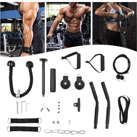 Système de poulie pour salle de sport, système de poulie à câble pour salle de sport LAT Pulldown, entraînement des biceps, équipement de salle de sport à domicile idéal pour les avant-bras, les épaul (1/5)