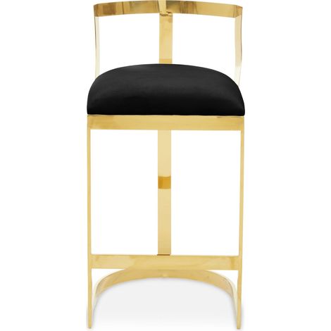 Interiors by Premier Black Velvet Bar Stool, Gold Finish Frame, Curved Backrest with Plump Seat, Modern Elegant Design Bar Stool (1/5)