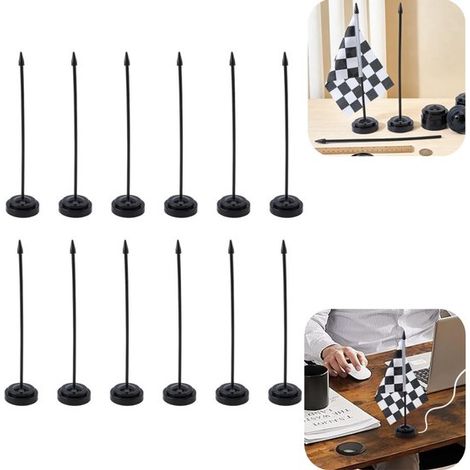 Supports de drapeau de table lot de 12 - mâts 30 x 6 cm pour réunion, noirs (1/5)