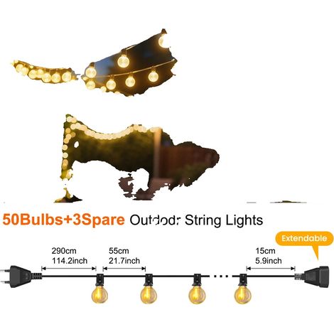 Guirlande lumineuse à ampoules LED, design étanche, connectable pour une utilisation en extérieur, 30M 50Ampoules, Prise EU-b (1/2)