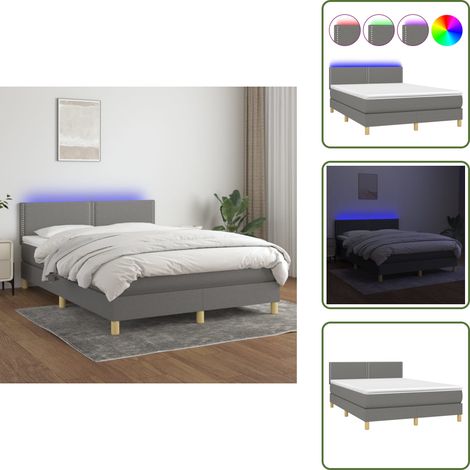 Sommier à lattes de lit et matelas et LED Gris foncé 140x190 cm - Sommier Tapissier - Lit Avec Led - Matelas À Ressorts Ensachés - Têted Lit Ajustable - Éclairage Led (1/5)