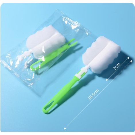 Set mit 3 weichen Schwammreinigungsbürsten mit langen Griffen - Verstellbare Bürsten für Wasserflaschen, Thermoskannen, Babyflaschen - Ideal für Zuhause und unterwegs, 18,5 cm lang (rosa, grün, blau) (1/4)