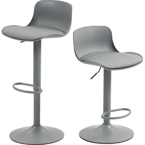 Lot de 2 tabourets de bar pivotants réglables en hauteur, dossier ergonomique, assise en cuir régénéré gris, base métal avec repose-pieds CHICFURN (1/5)