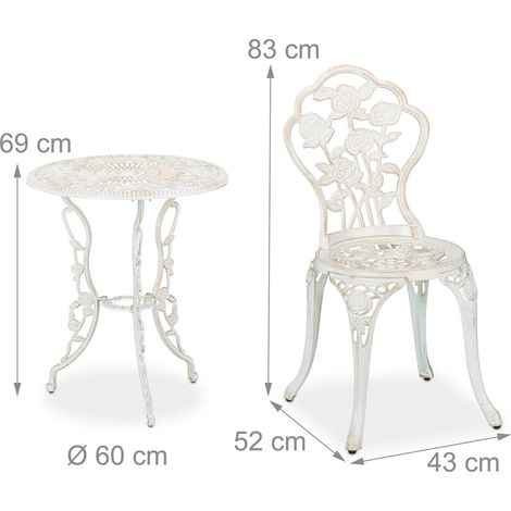 Set da 1 tavolo e 2 sedie da giardino dal design romantico per esterni 69 x 60 cm in fusione di alluminio grigio 130010164