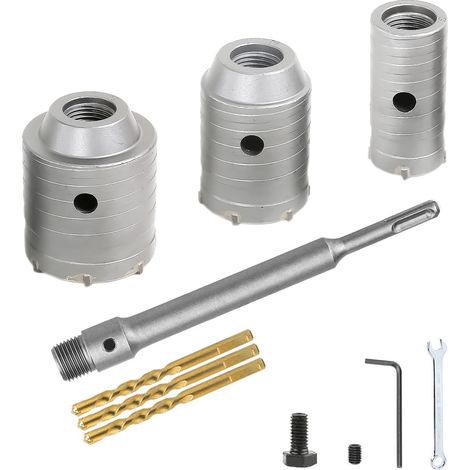 3 Pièces Foret Brique 30/40/50mm, Ouvre-Trou pour Hotte Cuisine, Climatiseur, Machine Laver, Set Scie Cloche avec Poignée Ronde Rallonge SDS Plus 330mm, Trépan Béton pour Ciment Pierre Mur Carotteuse (1/5)