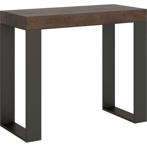 Console extensible bois et acier Tiroz 5 rallonges fines 2 pieds-Marron-2 pieds-5 rallonges fines (1/5)
