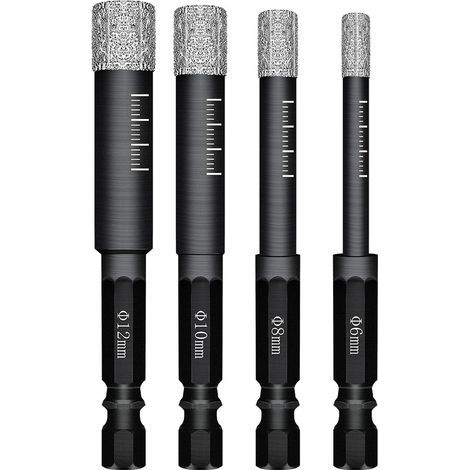 Set of 4 Diamond Drill Bits for Ceramic Tiles, Porcelain Stoneware, Glass, and Stone. Professional Diamond Drill Bits for Ceramic Tiles - 6mm, 8mm, 10mm, 12mm (1/5)