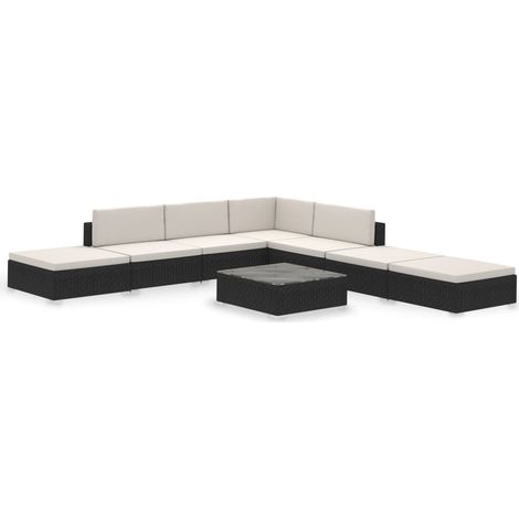 Set muebles de jardín 8 piezas y cojines ratán sintético negro vidaXL