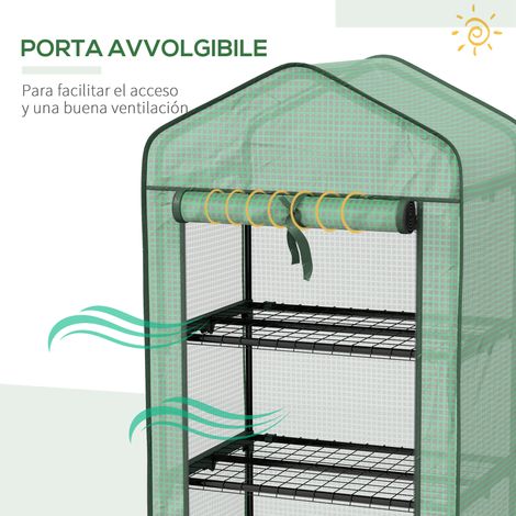 Lot de 3 étagères à plantes sur roues, serre de jardin compacte 69x49x130cm, structure PE verte avec housse de protection (1/5)