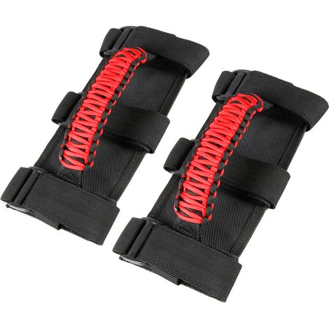 Lntyq Paracord-Haltegriffe für Überrollbügel mit 3 Gurten, 2 Haltegriffe für die meisten Autos, Haltegriffe (Rot Schwarz) (1/4)