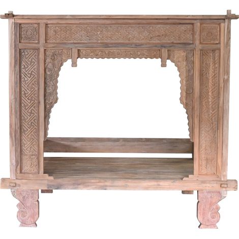 Cama Con Dosel Teca 225X160X206 Tallada Decape (1/5)