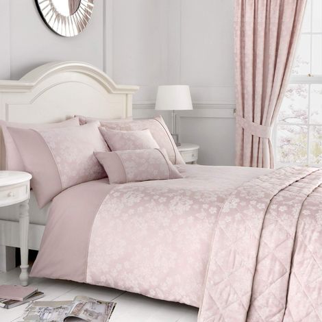 Parure de lit avec Housse de Couette en Jacquard Motif Fleurs Rose pâle Double (1/5)