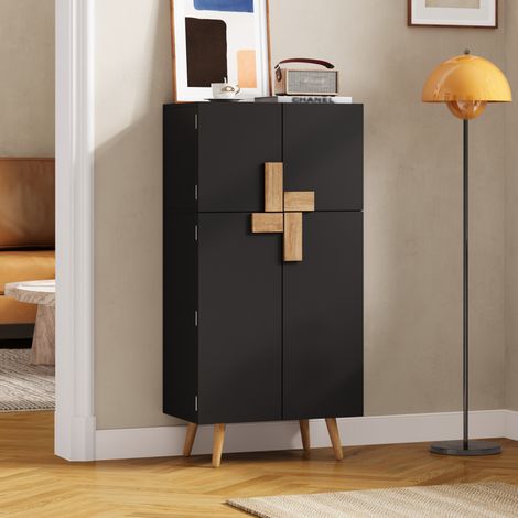 Armadio da cucina alto a 4 ante con ripiani regolabili in MDF nero 60x35x120 cm REDOM (1/5)