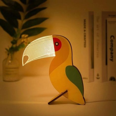 1 Lampe Toucan Bois et LED Acrylique - Piles Incluses - Décoration Enfant/Chambre - Ambiance Chaleureuse (1/4)