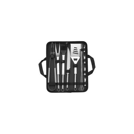 Set d'ustensiles de barbecue 10 pièces en acier inoxydable – Pince, spatule, fourchette, brosse, couteau, brochettes – Sac de transport inclus (1/5)