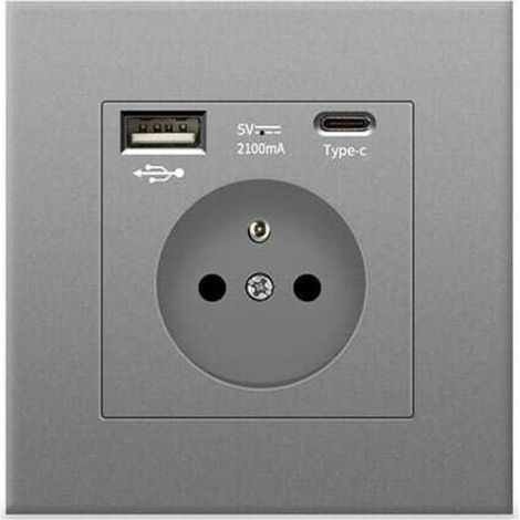 1X Prise Secteur Murale avec USB et Type-C 5V 2100mA, Chargeur UE AC 110-250V pour Téléphone & Tablette (1/5)