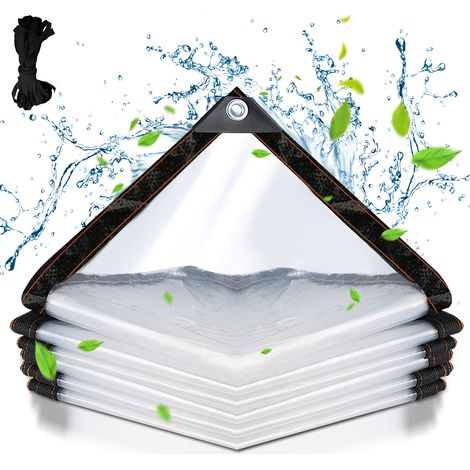 Einfeben – Bâche de protection transparente 3x3m – Imperméable et résistant aux UV – Oeillets en acier inoxydable – Polyéthylène indéchirable