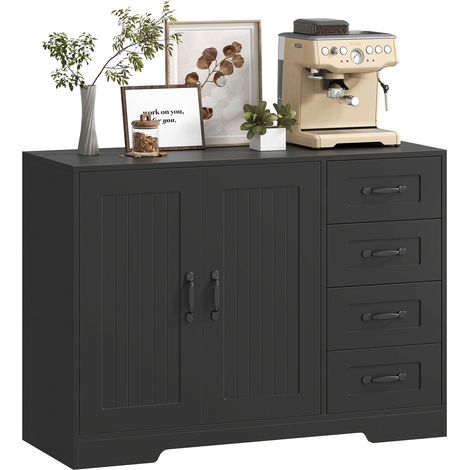 Sideboard, Kommode, moderner Stil, 4 Schubladen, 1 Schrank, 105 x 40 x 76 cm, Schwarz (1/5)