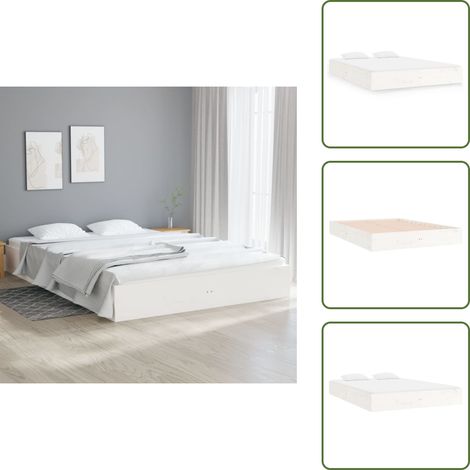 The Living Store Massivholzbett Weiß 140x200 cm - Holzbett - Massivholzbette - Kiefernbett - Weißes Bett - Doppelbett (1/5)