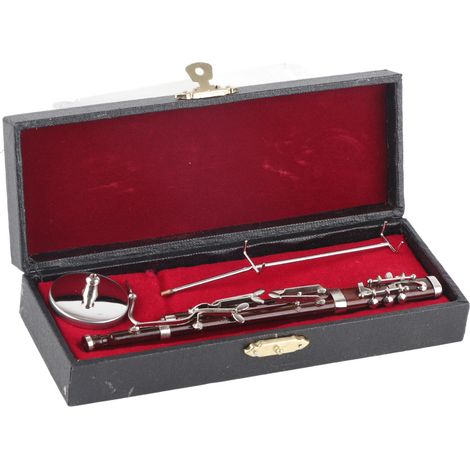 Basson miniature décoratif artisanal, instrument de musique modèle cadeau 17cm, ornement pour étagère, objet de collection, décoration intérieure, figurine instrument à vent, présentoir ludique. (1/5)