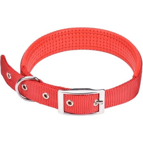 Collier Pour Chien - Nylon Rembourré Réglable 5 Positions - Boucle D Renforcée - 1 5 cm x 45 cm - Rouge (1/4)