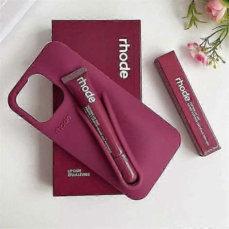 Coque de téléphone Rhode avec gloss à lèvres, compatible avec iPhone 16, 15, 14, 13, 12, 17, 11 Pro Max et Plus, couleur framboise. (1/2)