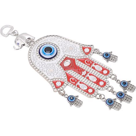 Ornement Hamsa Bleu pour Voiture - Détails Fins Haute Brillance - Décoration Murale Main de Hamsa Rouge et Bleue pour Bureau Maison (1/5)