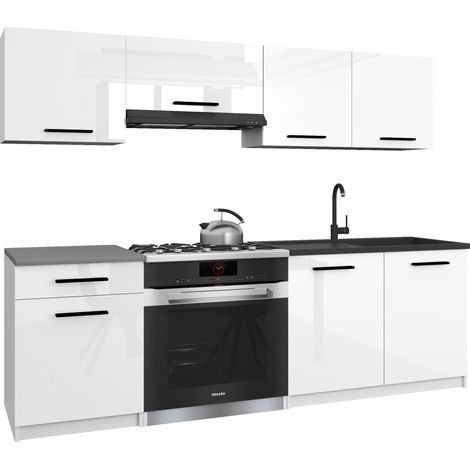 Belini ITALIA 1 Cuisine Equipée Modulaire Complète - 180 cm. Meubles Hauts Bas avec Plan de Travail, Blanc Très Brillant