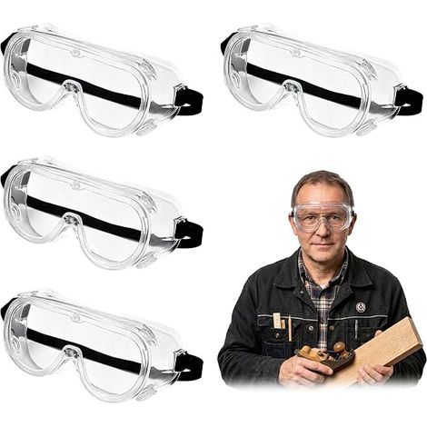 4 pièces Lunettes de Protection Transparentes,Lunettes de Sécurité Transparentes, Lunettes anti-poussière, Lunettes de Protection, Lunettes de Sécurité, adapté au laboratoire, protection des yeux (1/5)