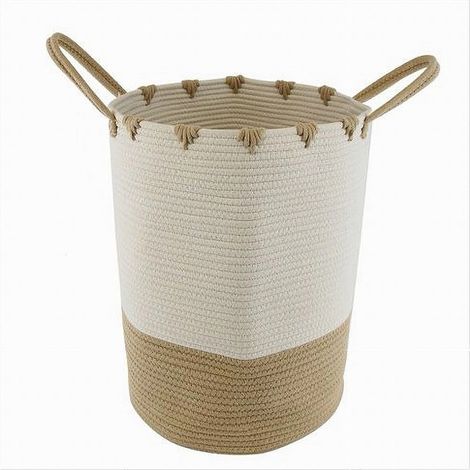 Trade Shop - Porta Biancheria Sporca Cesto Tessuto Cestino Bicolore Con Manici 35x45cm 10661 - (1/2)