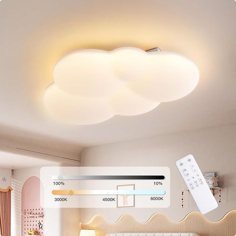 Plafonnier LED 30 cm, effet nuage, pour chambre d'enfant. Intensité variable, télécommande, température de couleur 3000-6000 K. Puissance : 15 W. (1/5)