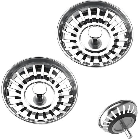 Bouchon d'évier et lavabo universel 78 mm en acier inoxydable, bonde, joint étanche, vidage, cuisine et salle de bain - 2 pièces (1/5)