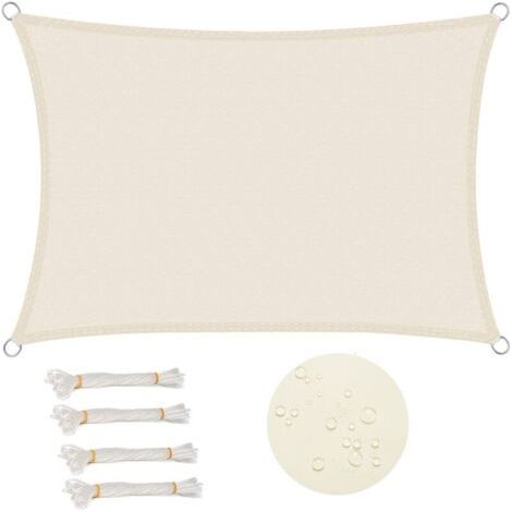Voile d'ombrage rectangulaire 3x4 m Imperméable Anti 93% UV résistant à l'eau Protection Contre Le Vent Polyester avec Protection UV pour Jardin terrasse Camping Crème
