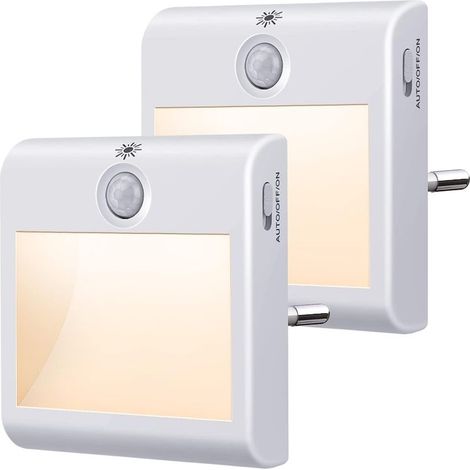 Veilleuse Prise Electrique, [Lot de 2] Veilleuse avec Détecteur de Mouvement (ON AUTO OFF), Veilleuse LED Dimmable 3500K Blanc Chaud, Veilleuse Enfant pour Chambre, Couloir, Escalier, Cuisine, Salon (1/5)