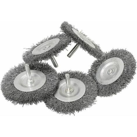 Lot de 5 brosses à disque en fil d'acier de 75 mm avec tige de 6 mm pour le métal et la pierre - Idéal pour le décapage, le décapage, le grattage et le nettoyage